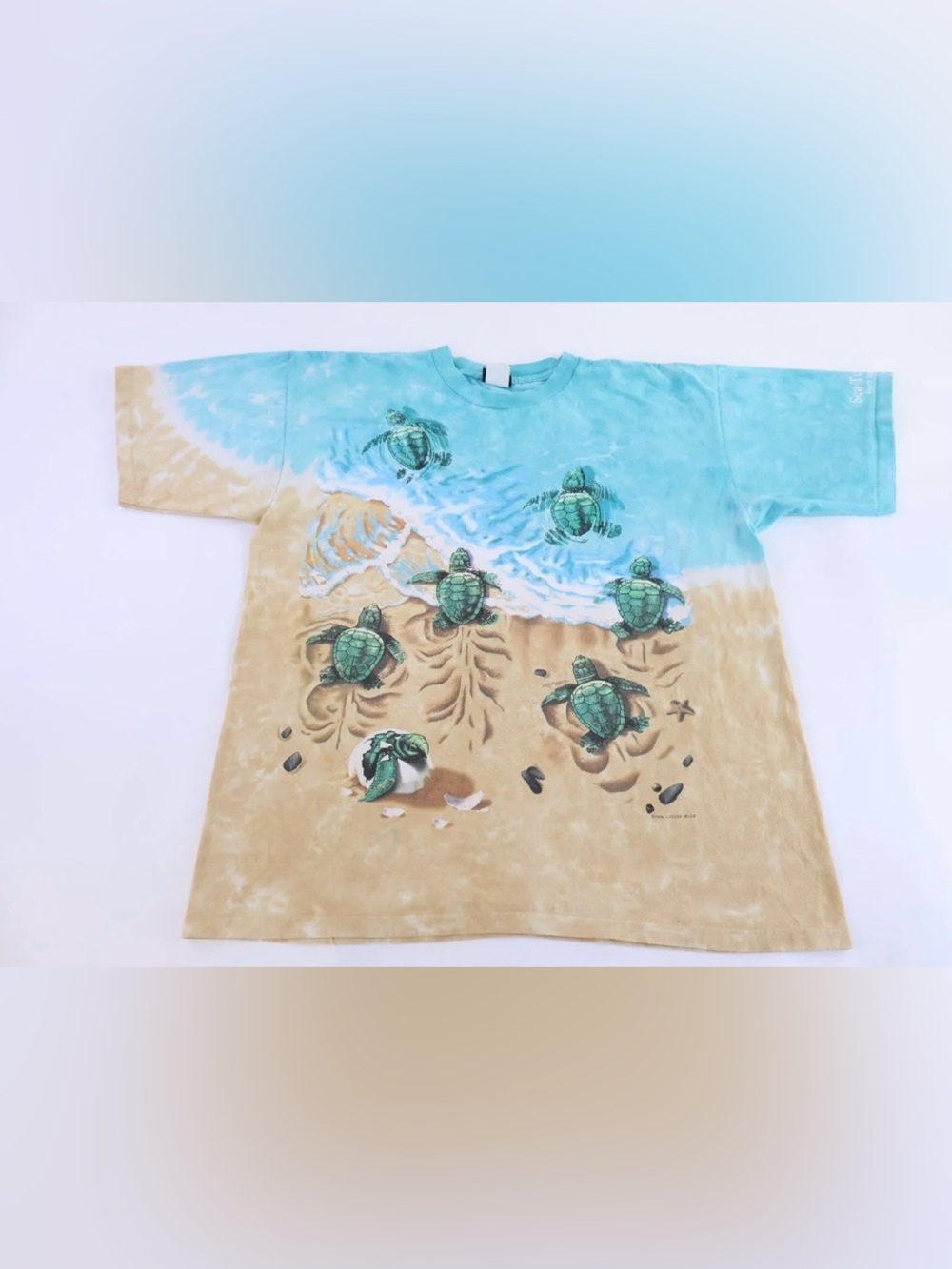 Vintage 1996 Liquid Blue Turtle Beach All Over Print Graphic T-Shirt XL